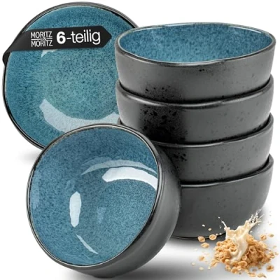 Bild av Moritz &amp; ORGANIC frukostskålar, set i 6 delar, blå, stengods skålar modern design, ca 500 ml fyllningsvolym, unik färggradient, robust och diskmaskinssäker