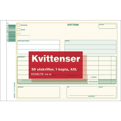 Bild av Esselte Blankett Kvittens A5L 2x50 blad