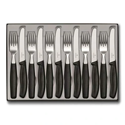 Bild av Victorinox, Swiss Classic, Profi Tafelbesteck, 12 teilig, Extra Scharfe Klinge, Wellenschliff, 11 cm, Robuster Kunststoffgriff, Rostfreier Stahl, schwarz