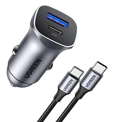 Bild av UGREEN 30W Cigarettändare USB C Billaddare med 1M Kabel PD Laddare PPS Snabbladdning Stöder 20W Kompatibel iPhone 15,15 Plus,15 Pro,15 Pro Max, 14 12, iPad Pro, S24