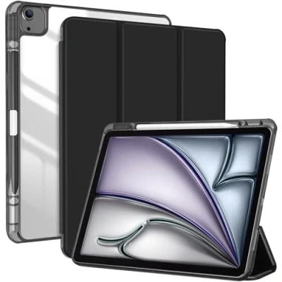 Bild av ProCase fodral för iPad Air 13 tum M2 2024 med pennhållare Pro 12,9 (6/5/4/3 gen) fodral, transparent baksida skyddsfodral svart