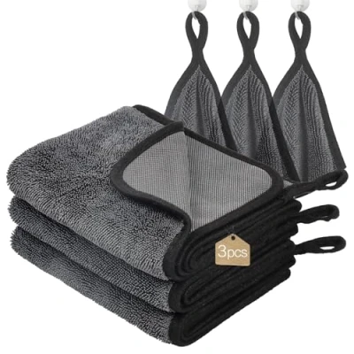 Bild av WUFANC Torkduk dusch 3 pack mikrofiberhanddukar bil torr duk, ludd och randfri, extremt absorberande mikrofiberhanddukar, 40 x 60 cm för olika tillfällen (grå stycken)