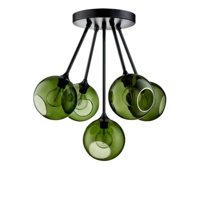 Bild av DESIGN BY US Ballroom Molecule taklampa, grön, glas, 5 ljus