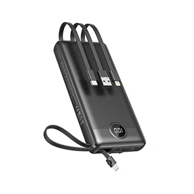 Bild av VEEKTOMX 20000mAh Power Bank med Inbyggd kabel, Powerbank USB C 2,4A Fast Charge Bärbar laddare 5 utgångar och LED display Externt batteri för iPhone 14 pro/iPad/Galaxy S22/Xiaomi/Google/OnePlus