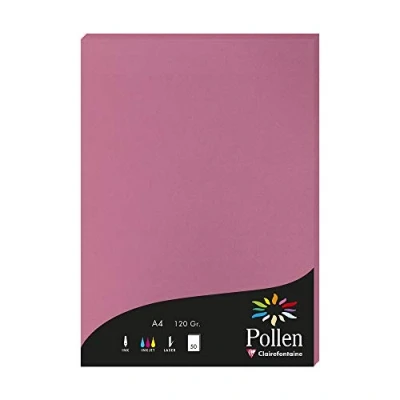 Bild av Clairefontaine Ref 44281C pollenfärgat papper (paket med 50 ark) A4 (210 x 297 mm), 120 gsm papper, bläckstråleskrivare och laserskrivarkompatibel, syrafri hortensia rosa