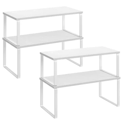 Bild av SONGMICS Kryddställ, Set med 4 Köksarrangörer, Kökshylla, Skåpskåp Kök, Expanderbar, Liten Hylla, Stapelbar, Metall och trämaterial, Moln Vit Snövit KCS028W01