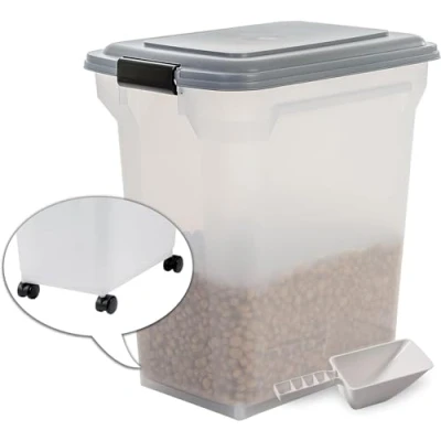 Bild av Iris Ohyama, Box, Kibble container, Plastfoder med lock, hjul och spade, L46 x D34 H50,5 cm, Lufttät, BPA fri, För hundar katter, ATS L, Järngrå