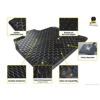 Bild av WALSER 50776 Ensemble de tapis sol Caoutchouc avant et arrière 4 noir