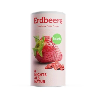 Bild av BUAH® frystorkade jordgubbar i torkade utan socker 100% frukter (veganskt glutenfri laktosfri) snacks tillverkade DE (96 g)