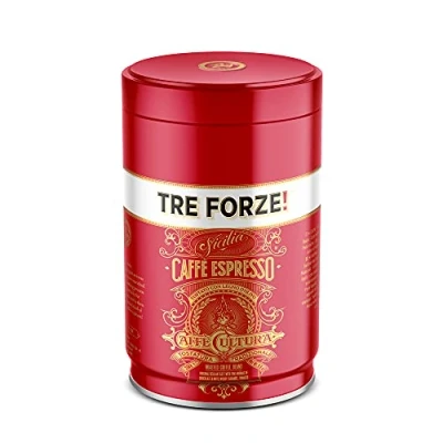 Bild av TRE FORZE! Espresso Caffè 250 g i högkvalitativ burk espressobönor, traditionell rostning över olivved, handgjord premium kaffebönor för helautomatisk och filterhållare
