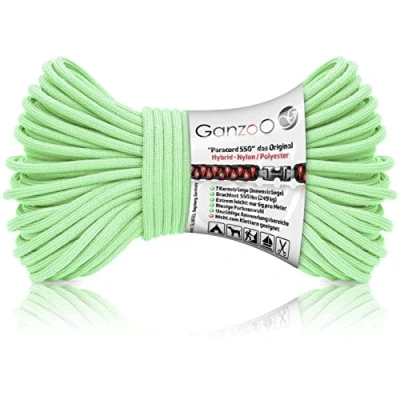 Bild av Ganzoo Paracord 550 rep/4 mm/nylon/polyester/typ hybrid/armband hundkopp/hundhalsband/250 kg. Brottlast/utomhus rep/camping sladd/universalrep/30 meter/ljusgrön
