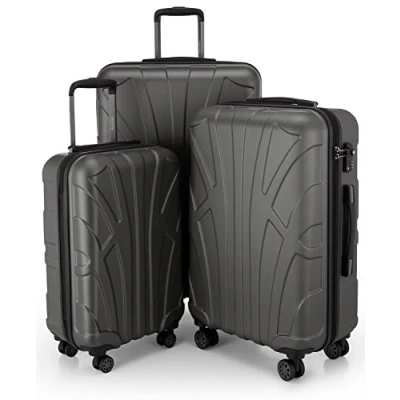 Bild av Suitline Koffer i 3 Größen, Vagnset Rollkoffer Hartschalen Reisekoffer (55 cm, 66 76 cm) Zwillingsrollen, 15 Verschiedene Farben, grafit, SET OF 3, Bagageset