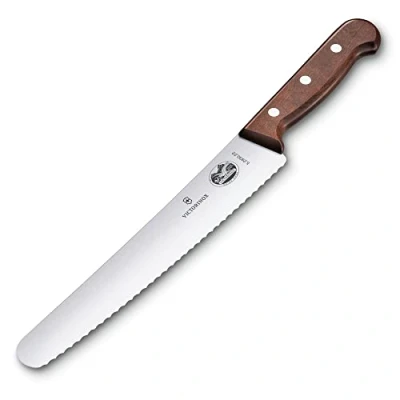 Bild av Victorinox Trä och bakverkskniv med tandad skärkant, blad i rostfritt stål 22 cm lång, ergonomisk, lönnträhandtag