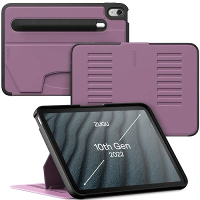 Bild av ZUGU iPad 10 Generation Case 10.9 tums 2022 fodral Ultra slimmat skyddshölje Apple Pencil Ficka Bekväm 8 vinkels Magnetic Stativ Skal automatisk vila/väckning [ Lila ]