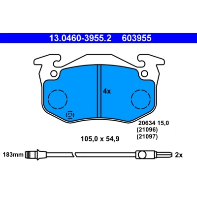 Bild av ATE 13.0460 3955.2 Jeu de plaquettes frein contact signal d&#039;usure inclus RENAULT: CLIO 1, TWINGO Super 5 3/5 portes