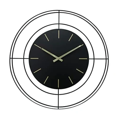 Bild av Rebecca Mobili stor väggklocka, rund dekorativ metall, svart gul, modern stil, heminredning diameter 50 cm x D 4,5 Art. RE6784