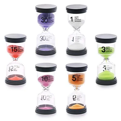 Bild av Swpeet 6 pack färger sandtimer timglas sandglas timer sortiment kit, 1 min/3 min/5 min/10 min/15 min/30 min sandklocka för hemmakontor kök barn spel klassrum