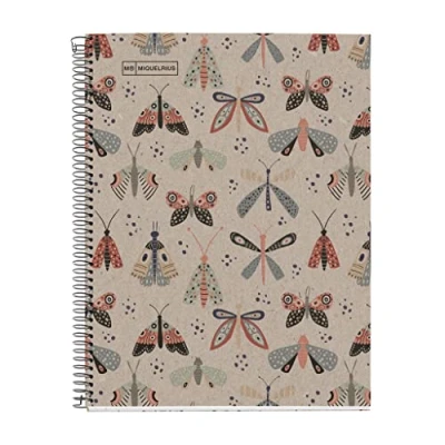 Bild av Miquelrius Notebook 100% Återvunnet, 1 Rand av Färg, A4, 80 ark Ränder Horisontellt, Papper g, 4 Hål, Omslag Kartong Återvunnen, Design Ecobutterfly