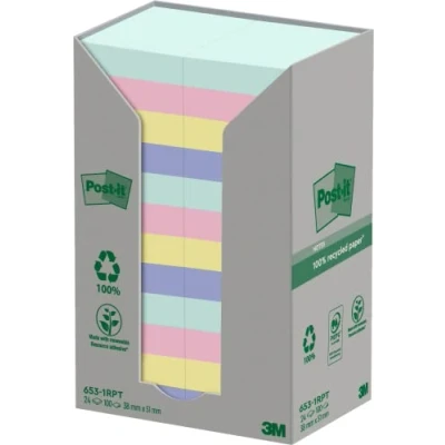 Bild av Post it® Notes 100% recycled 38x51mm sorterade färger 24/fp