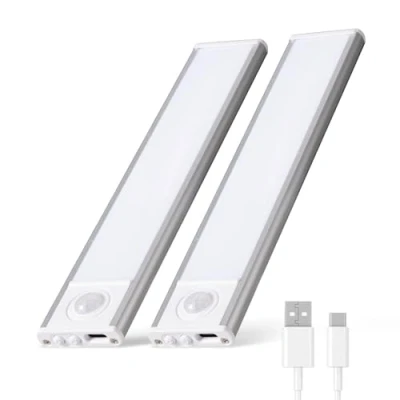 Bild av Underbyggnad kök LED 20 cm 2 stycken, underskåp belysning trådlöst uppladdningsbart batteri ljuslist USB, skåpbelysning för kök, silver