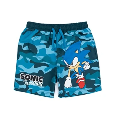 Bild av SONIC THE HEDGEHOG badshorts för pojkar barn blå kamouflage badbyxor stammar badkläder, BLÅ, 13 14 År