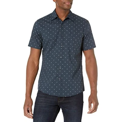 Bild av Amazon Essentials Men&#039;s Kortärmad tryckt skjorta smal passform, Marinblå Vit Ankartryck, XL
