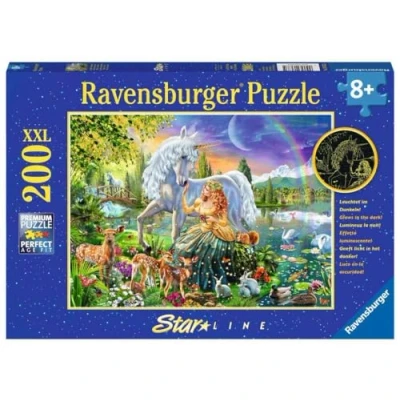 Bild av Ravensburger Barnpussel 13673 magiskt möte enhörningspussel för barn från 8 år, med 200 delar i XXL format, lyser mörkret, blågrön