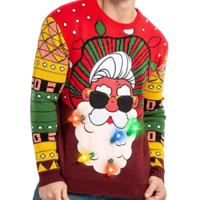Bild av JOYIN LED upplyst jultröja för män, ful med inbyggda glödlampor, Röd jultomte, XL