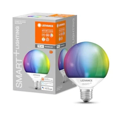 Bild av LEDVANCE Smart LED lampa med Wifi, E27 sockel, dimbar, RGB färger och ljusfärg som kan ändras, Globeform, Matt, kontrollerbar Alexa, Google App, 1 pack