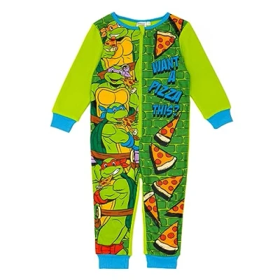 Bild av Teenage Mutant Ninja Turtles Barn Grön &amp; Blå karaktär Onesie Dyk in i hjältemodiga äventyr med denna ikoniska TMNT dräkt Perfekt för lek, sömn och mysiga nätter Allt ett nattkläderdräkt