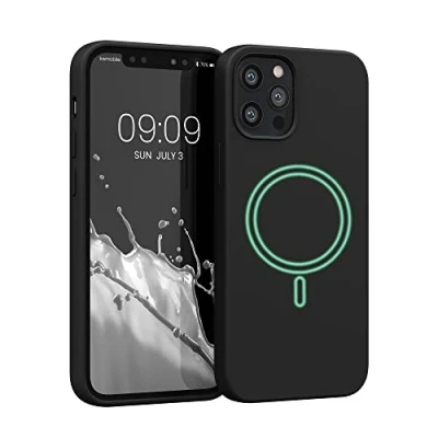 Bild av kwmobile fodral kompatibelt med Apple iPhone 12/iPhone 12 Pro magnetiskt silikonfodral MagSafe skydd gummerat svart