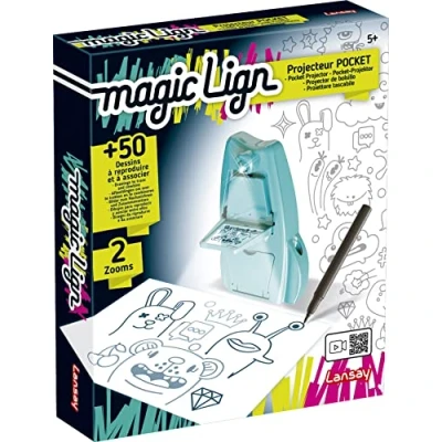 Bild av Lansay MAGIC LIGN fickprojektor för ritningar och färger barn från 5 år bärbart kreativt kit med 12 temaskivor 100 mönster att projicera kreativ fritid