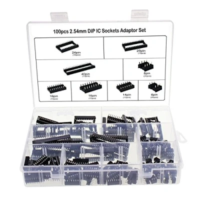 Bild av Aussel 100 delar 2,54 mm tonhöjd dubbel rad DIP IC uttag lödtyp adapter set 6, 8, 14,16,18,24,28,40 stift, Pieces 2.54mm,