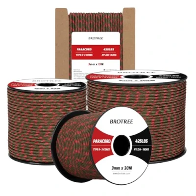 Bild av Brotree 3mm Paracord 425 50M 100% Nylonrep 3 Trådar Sladd Typ II för Utomhus, Hundkoppel, DIY, Hantverk 192kg Brottlast (Apokalyps)