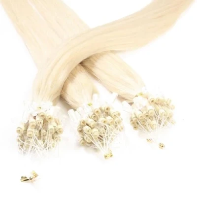 Bild av hair2heart microring Extensions äkta hår slätt 25 slingor 1 g 40 cm 10/0 ljusblond