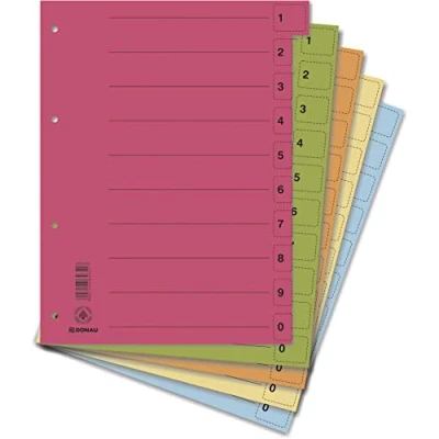 Bild av DONAU 8611001S 99 separationsark 50 pack/färg: Blandade färger sorterad/slumpmässigt val 10 av varje färg/kartongregister mapp bred Tillverkad återvunnen kartong/DIN A4/blå ängel/tillverkad i EU