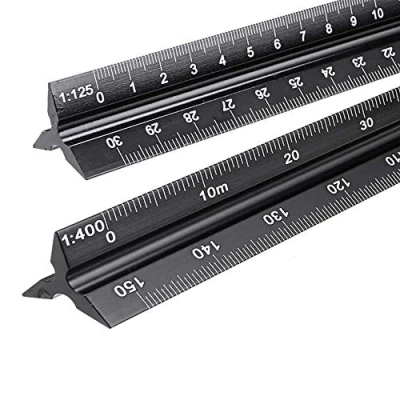 Bild av Metallvåg linjal, 2 st aluminium triangulär skala linjal metrisk för arkitekter och ingenjörer: 1:20, 1:25, 1:50, 1:75, 1:100, 1:125/1:100, 1:200, 1:250, 1:300, 1:400, 1:50