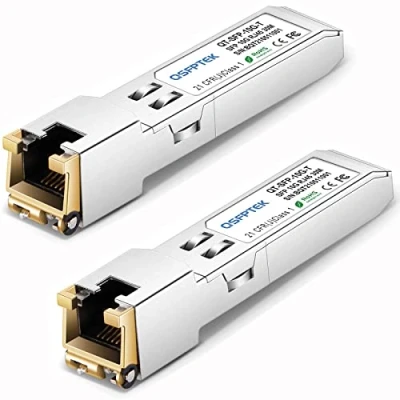 Bild av 2Pack 10GBASE T SFP+ till RJ45 kopparmodul Mini GBIC sändare för Cisco SFP 10G S, Ubiquiti UF 10G, Netgear, Mikrotik, D Link, Supermicro, TP Linksys, CAT6A/CAT7, upp 100 FT(30 m)