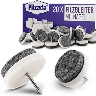 Bild av Filzada® 20x filtglidspik Ø 24 mm (vit) professionell möbelglid/stolglidfilt för spikning