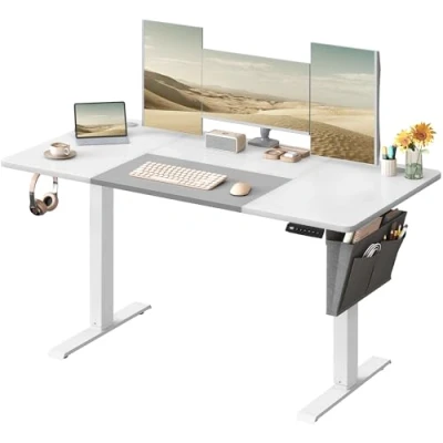 Bild av SONGMICS Elektriskt skrivbord höj och sänkbart, 60 x 140 (72 120) cm, steglöst justerbart, skarvad topp, minnesfunktion med 4 höjder, grundläggande vitduvgrå LSD016W02