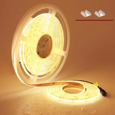Bild av TOPAI 24V COB LED Ijusremsa 10M Varmvit 3000K Utomhus Vattentät CRI&gt;93 Självhäftande Enhetlig Punktfri 384LEDs/M Skärbar Flexibel för skåp hemmakontor DIY belysningsprojekt