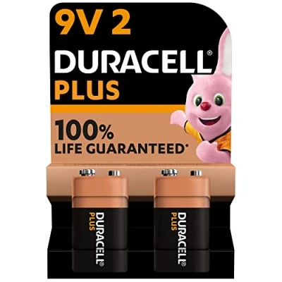 Bild av Duracell Plus 9 V batterier (2 pack) Alkaliska 100 % garanterad brukstid Tillförlitlighet för vardagliga enheter Plastfri förpackning 5 års förvaring 6LR61 MN1604