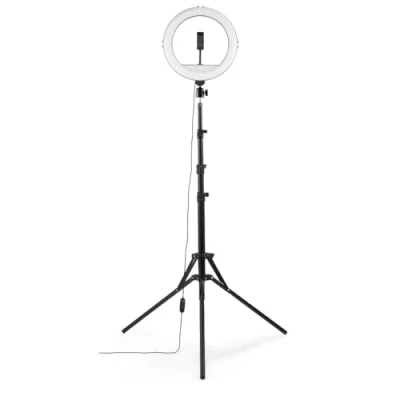 Bild av Hama LED ringljus med stativ mobiltelefon vikbar (10,2 tum ringlampa, 26,5 cm diameter, bordsstativ för kameran, utdragbar upp till 138 cm, dimbar bord, att fälla i) svart