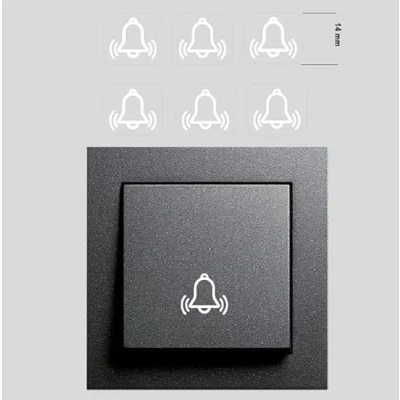 Bild av Generic 6 stycken strömbrytare klistermärken klockor i vitt som ringklocka klocksymbol (RP19/1 20 mm)