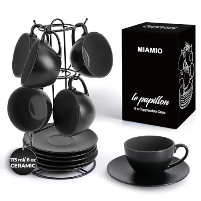 Bild av MIAMIO 6 x 175 ml Cappuccinokoppar/Cappuccinokoppar Set Utsidan Svart Insida Färgad Le Papillon Collection (Svart)