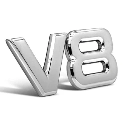 Bild av V8 krom bilemblem med 3D inskription tuning