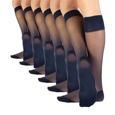Bild av CALZITALY 6 par knästrumpor med mikrofiber massagesula svart, hudfärg, blå 20 DEN Tillverkad i Italien, blå, one size