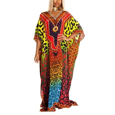 Bild av YouKD Dam lång kimono maxi bohemisk klänning strand täckande rock plus storlek Lougewear en storlek, Orange,