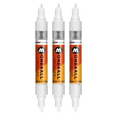Bild av Molotow One4All Acrylic Twin Marker (linjebredd 1,5 mm och 4 mm, hög täckning permanent), 3 stycken färg 160 signal, vit