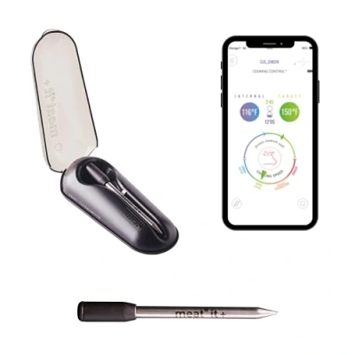 Bild av mastrad F74380 Ansluten matlagningssond 100% Trådlös Kompatibel med Android och iOS Dubbel WiFi/Bluetooth Temperaturkontroll + Smarta Varningar Lång Räckvidd Svart, Meat it